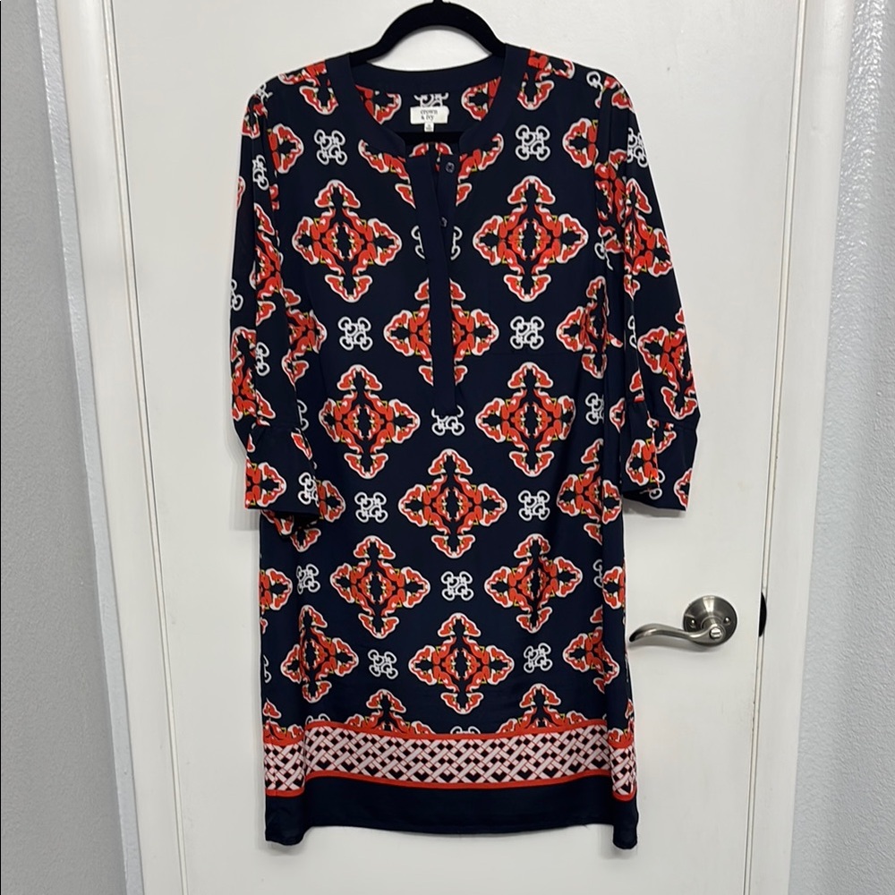 Crown & Ivy Orange Long Sleeve Bishop Sleeve Sheath Dress
